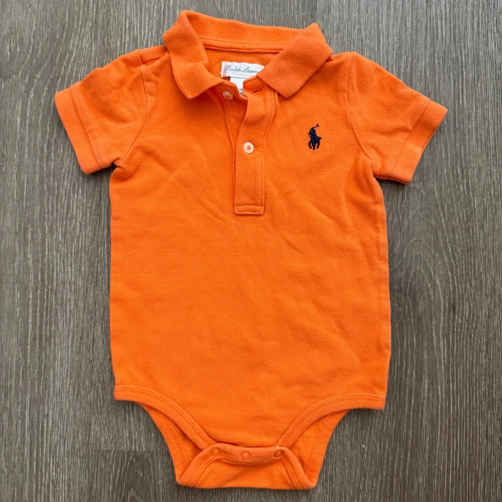 Ralph Lauren Polo Bodysuit Kids 9M Orange Short Sleeve Pique Cotton Pony Logo